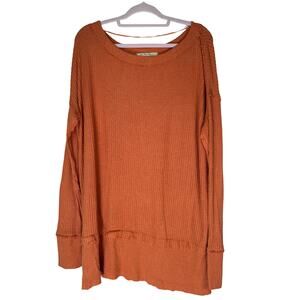 We The Free Orange Lightweight Soft Waffle Knit Cotton Oversized Top Size L